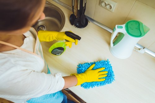 Cleaner assessing safety risks before starting work